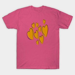 Cute Hearts Hand Drawn Yellow Romantic Doodle T-Shirt